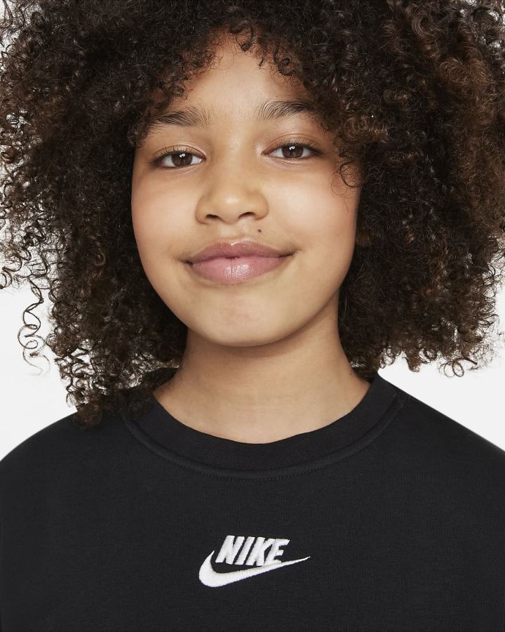 Sudaderas Nike Sportswear Club Fleece Kids Crew (Extended Size) Niña Negras Blancas | HXMOB-9014