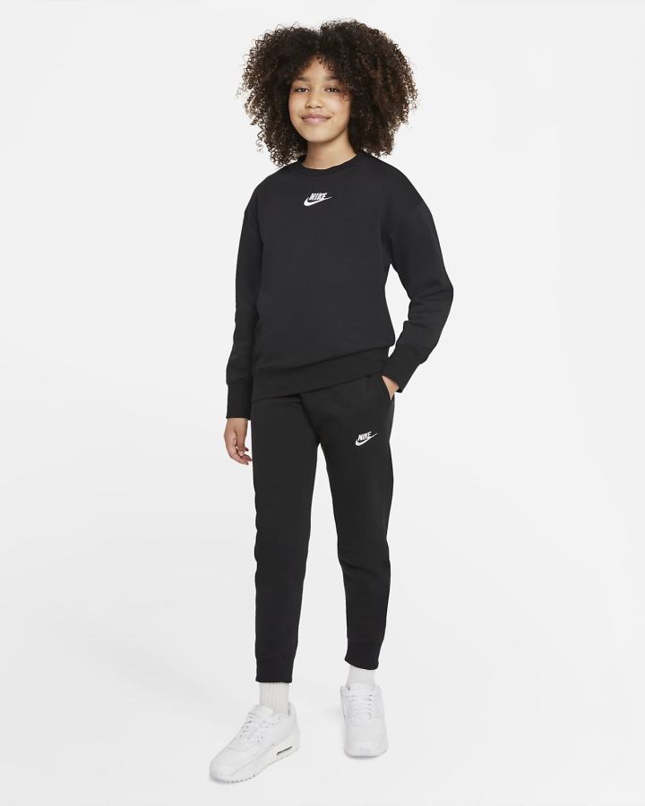 Sudaderas Nike Sportswear Club Fleece Kids Crew (Extended Size) Niña Negras Blancas | HXMOB-9014