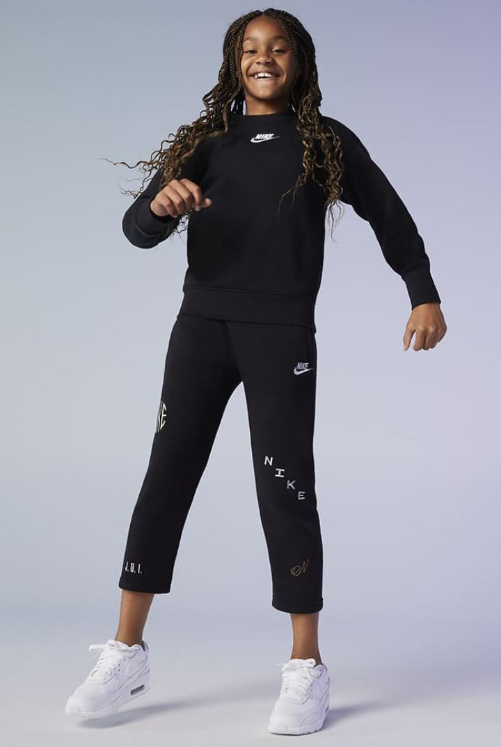 Sudaderas Nike Sportswear Club Fleece Kids Crew (Extended Size) Niña Negras Blancas | HXMOB-9014