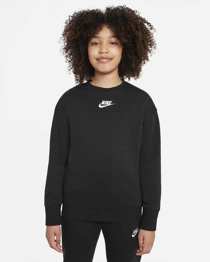 Sudaderas Nike Sportswear Club Fleece Kids Crew (Extended Size) Niña Negras Blancas | HXMOB-9014