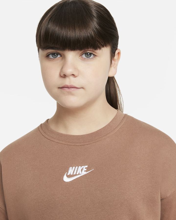 Sudaderas Nike Sportswear Club Fleece Kids Crew (Extended Size) Niña Marrones Blancas | JAIFS-2468