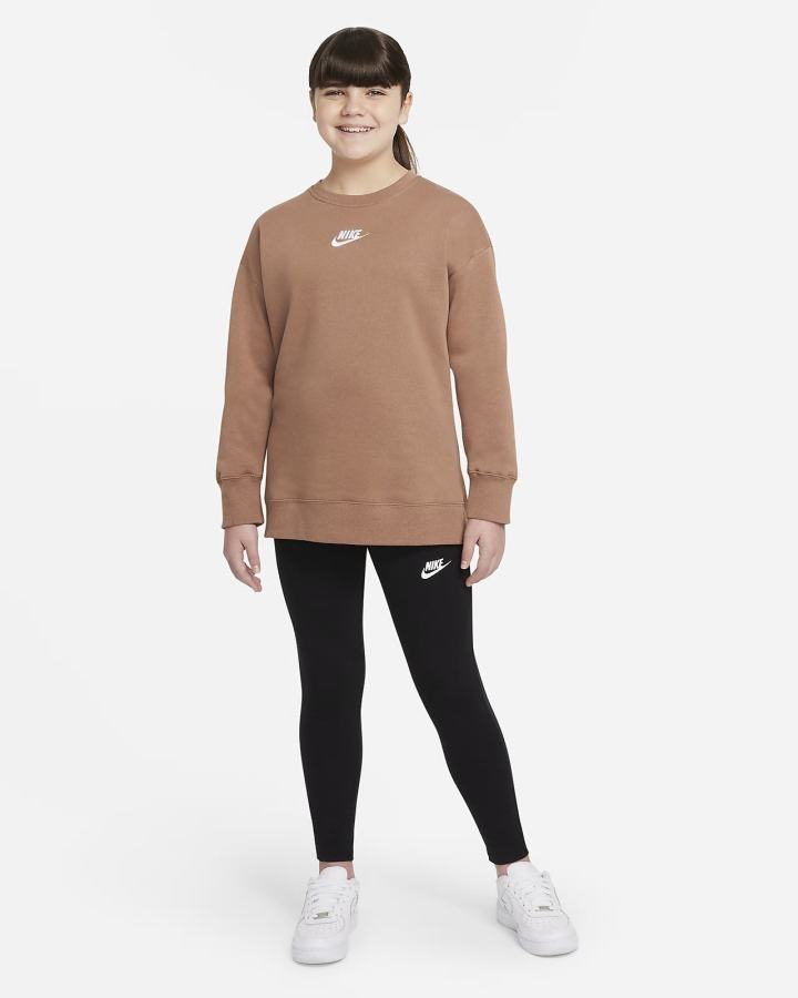 Sudaderas Nike Sportswear Club Fleece Kids Crew (Extended Size) Niña Marrones Blancas | JAIFS-2468