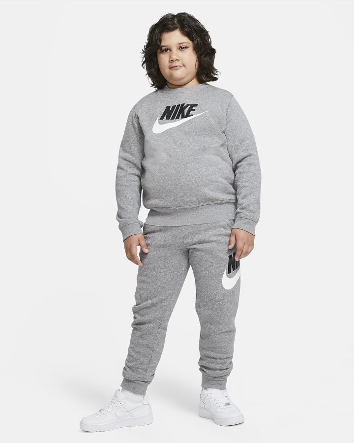 Sudaderas Nike Sportswear Club Fleece Kids Crew (Extended Size) Niño Gris Oscuro | KRXSN-5871