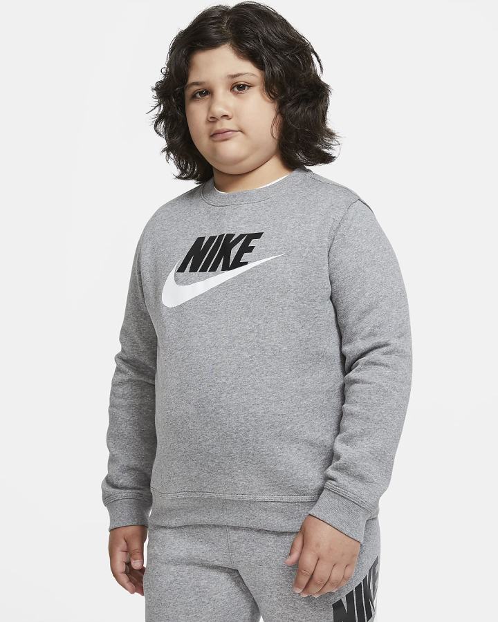 Sudaderas Nike Sportswear Club Fleece Kids Crew (Extended Size) Niño Gris Oscuro | KRXSN-5871