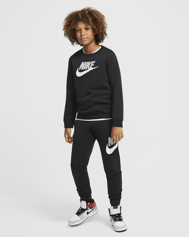 Sudaderas Nike Sportswear Club Fleece Kids Crew (Extended Size) Niño Negras | NJAYE-6215