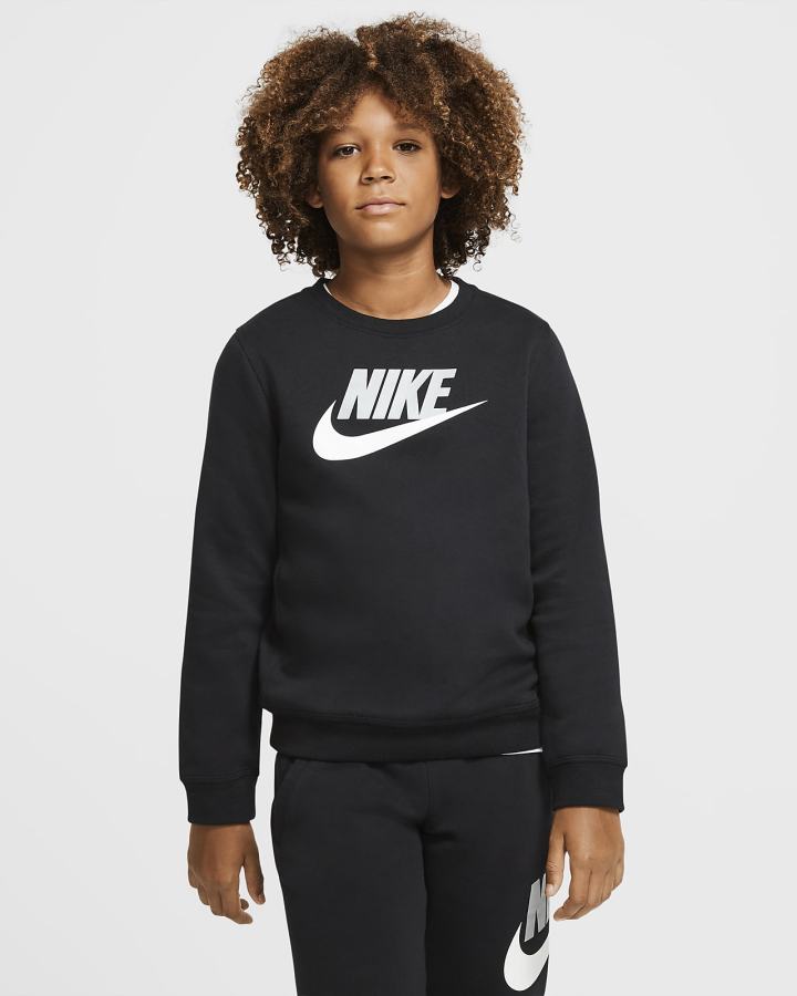 Sudaderas Nike Sportswear Club Fleece Kids Crew (Extended Size) Niño Negras | NJAYE-6215