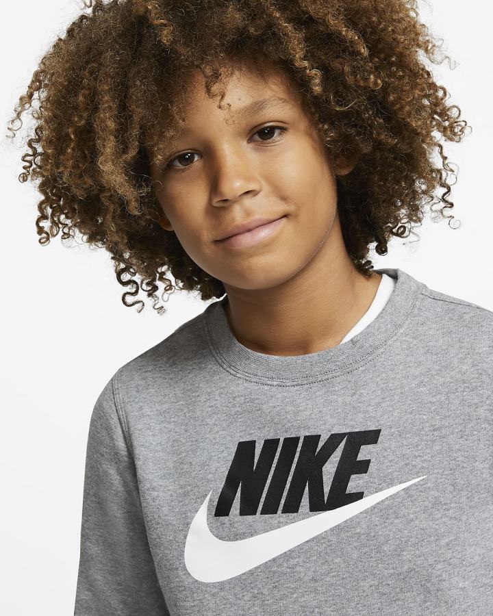 Sudaderas Nike Sportswear Club Fleece Kids Crew (Extended Size) Niño Gris Oscuro | NTKAQ-4861