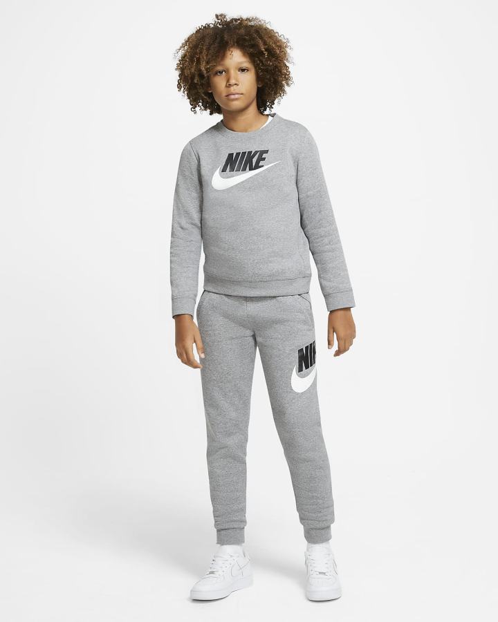 Sudaderas Nike Sportswear Club Fleece Kids Crew (Extended Size) Niño Gris Oscuro | NTKAQ-4861