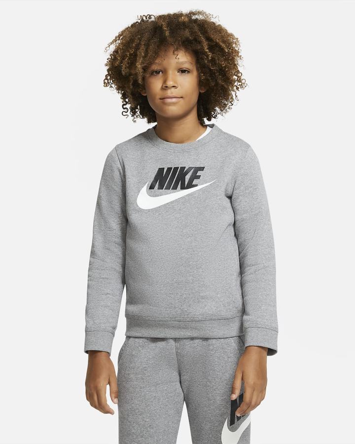 Sudaderas Nike Sportswear Club Fleece Kids Crew (Extended Size) Niño Gris Oscuro | NTKAQ-4861