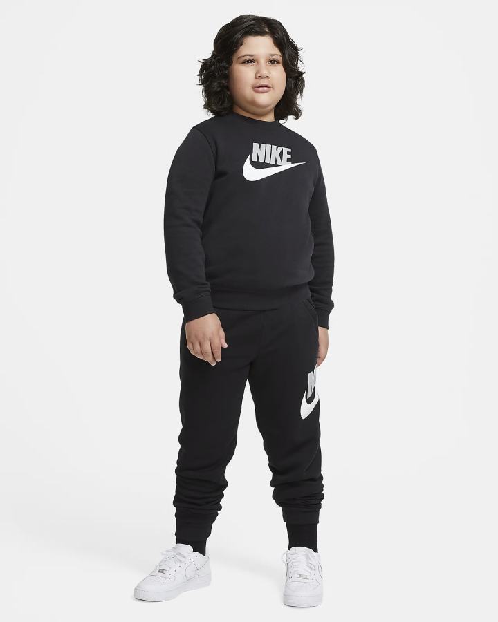 Sudaderas Nike Sportswear Club Fleece Kids Crew (Extended Size) Niño Negras | SMXTF-0924