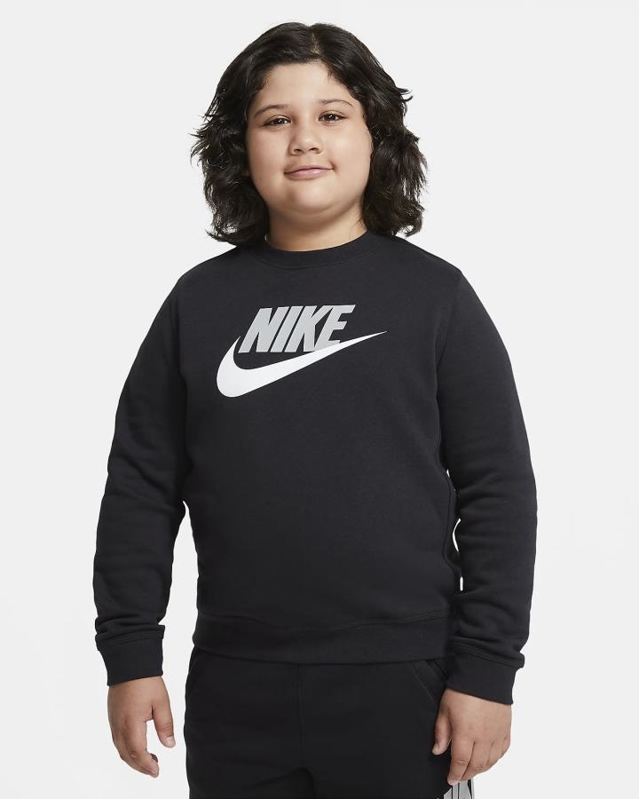 Sudaderas Nike Sportswear Club Fleece Kids Crew (Extended Size) Niño Negras | SMXTF-0924