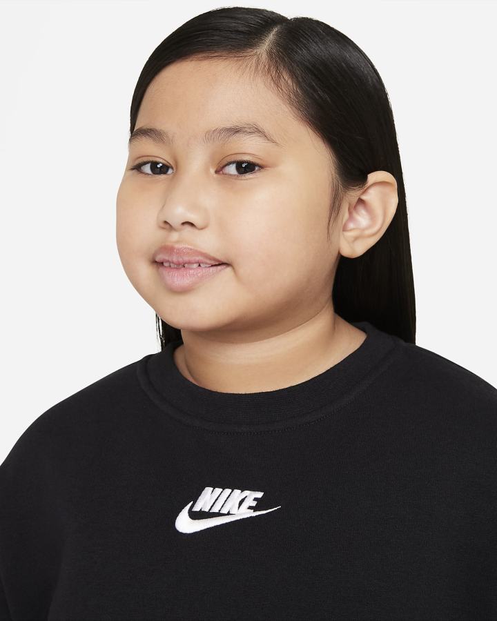 Sudaderas Nike Sportswear Club Fleece Kids Crew (Extended Size) Niña Negras Blancas | TZCSU-2416
