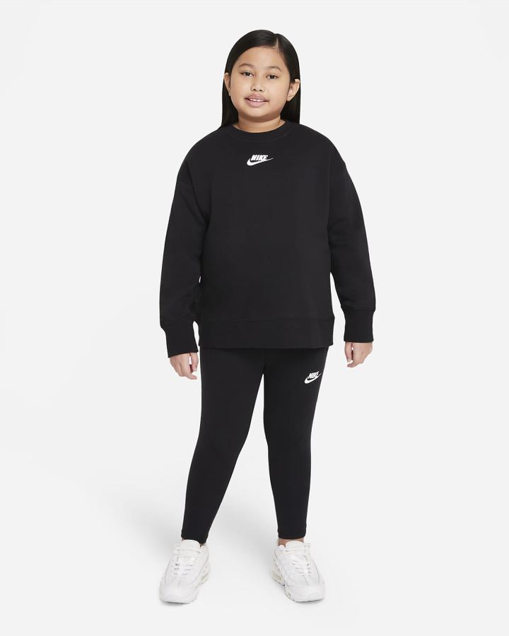 Sudaderas Nike Sportswear Club Fleece Kids Crew (Extended Size) Niña Negras Blancas | TZCSU-2416
