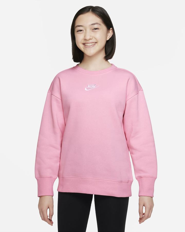 Sudaderas Nike Sportswear Club Fleece Kids Crew (Extended Size) Niña Rosas Blancas | XCAQL-8243