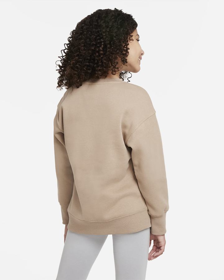 Sudaderas Nike Sportswear Club Fleece Kids Crew (Extended Size) Niña Kaki Blancas | XRYCL-8675
