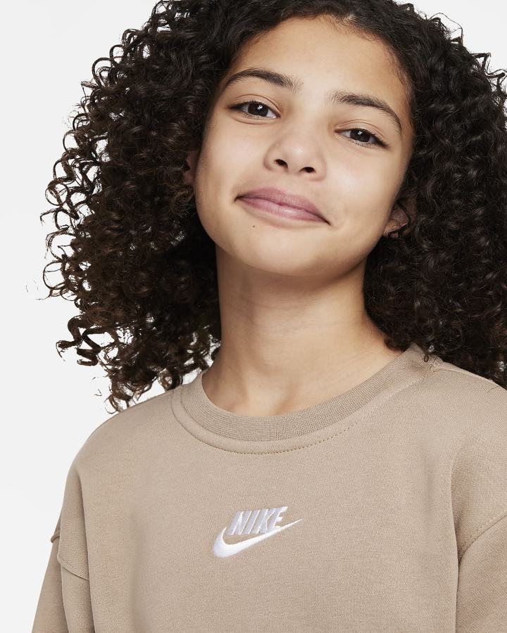 Sudaderas Nike Sportswear Club Fleece Kids Crew (Extended Size) Niña Kaki Blancas | XRYCL-8675