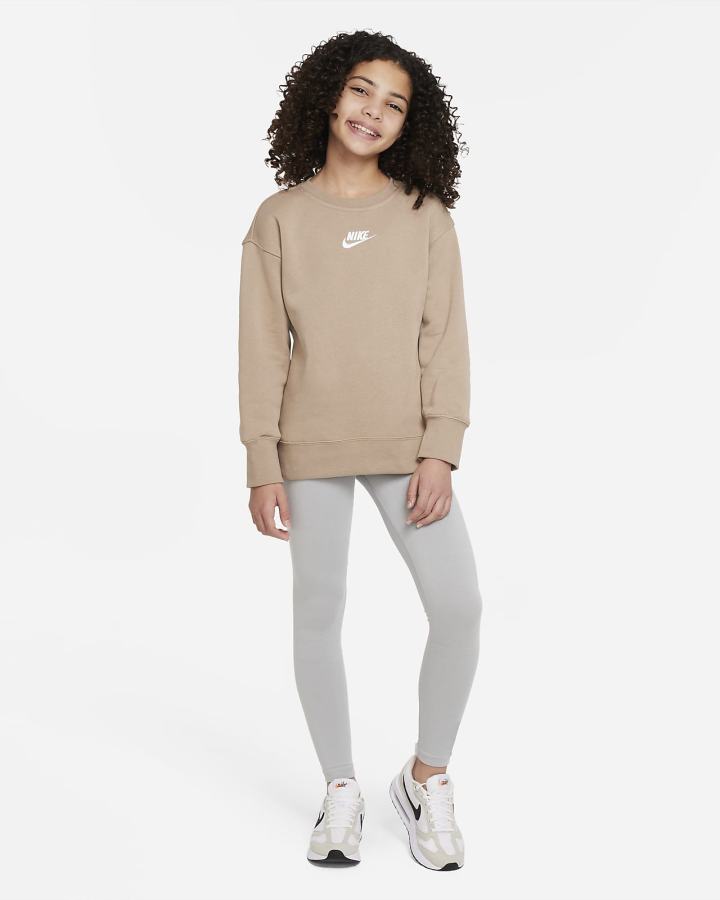 Sudaderas Nike Sportswear Club Fleece Kids Crew (Extended Size) Niña Kaki Blancas | XRYCL-8675
