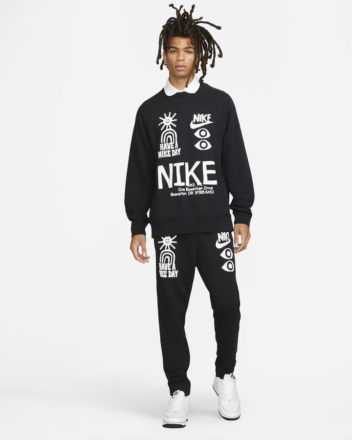 Sudaderas Nike Sportswear French Terry Crew Hombre Negras | HQICO-4750