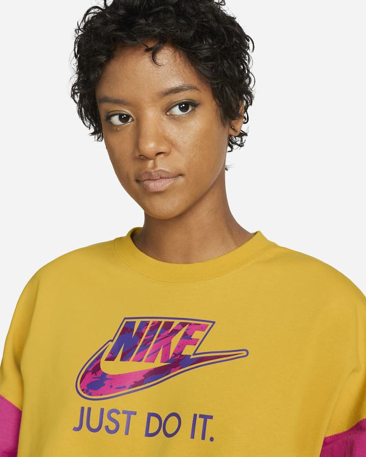 Sudaderas Nike Sportswear Oversized Fleece Crew Top Mujer Amarillo Rosas | JKVXG-1546