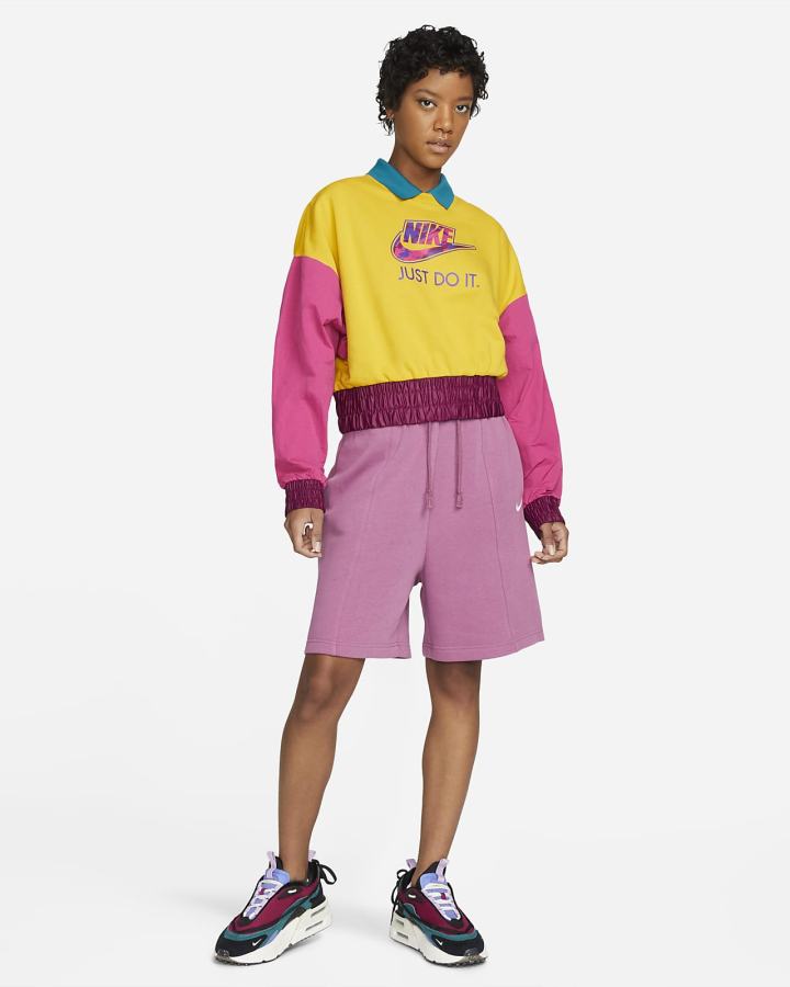 Sudaderas Nike Sportswear Oversized Fleece Crew Top Mujer Amarillo Rosas | JKVXG-1546