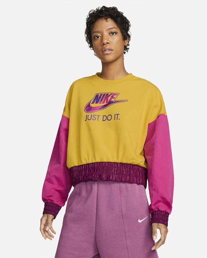 Sudaderas Nike Sportswear Oversized Fleece Crew Top Mujer Amarillo Rosas | JKVXG-1546