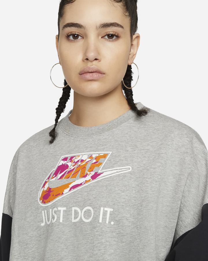 Sudaderas Nike Sportswear Oversized Fleece Crew Top Mujer Gris Oscuro Negras | SGEOA-4812