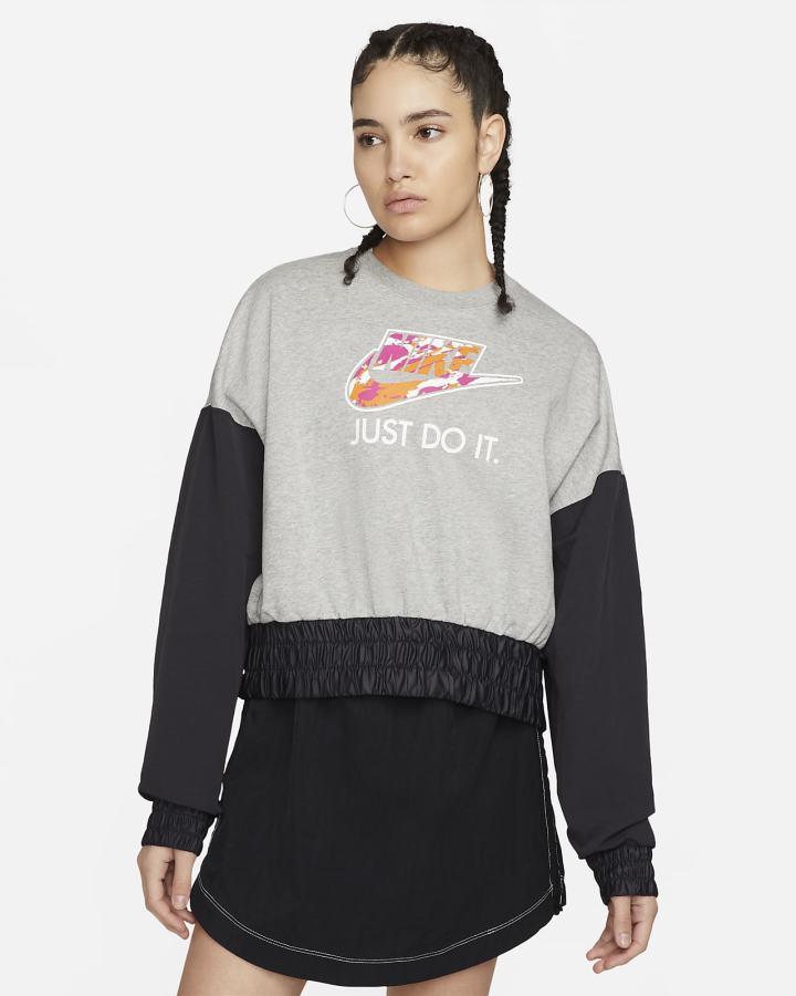 Sudaderas Nike Sportswear Oversized Fleece Crew Top Mujer Gris Oscuro Negras | SGEOA-4812