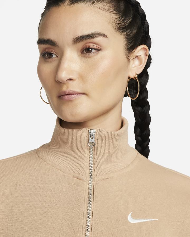 Sudaderas Nike Sportswear Phoenix Fleece Oversized 1/2-Zip Crop Mujer Beige | AWZSF-3095
