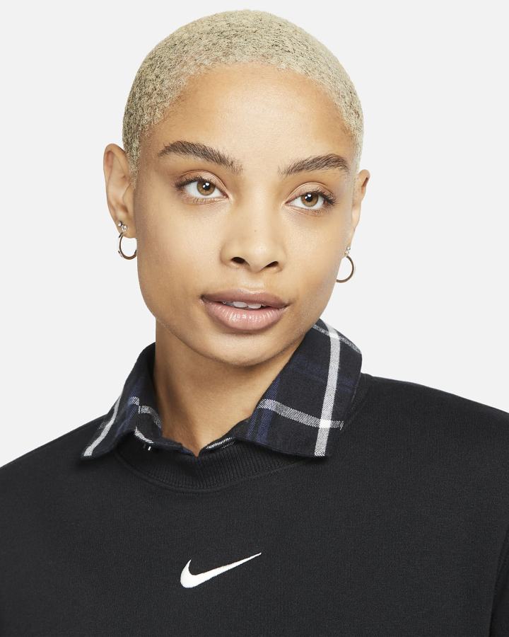 Sudaderas Nike Sportswear Phoenix Fleece Crew-Neck Mujer Negras | BAJVT-6503