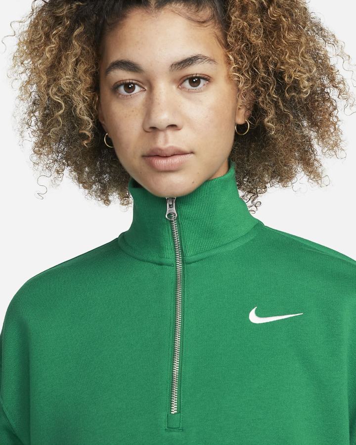 Sudaderas Nike Sportswear Phoenix Fleece Oversized 1/2-Zip Crop Mujer Verde | HAYZR-7610