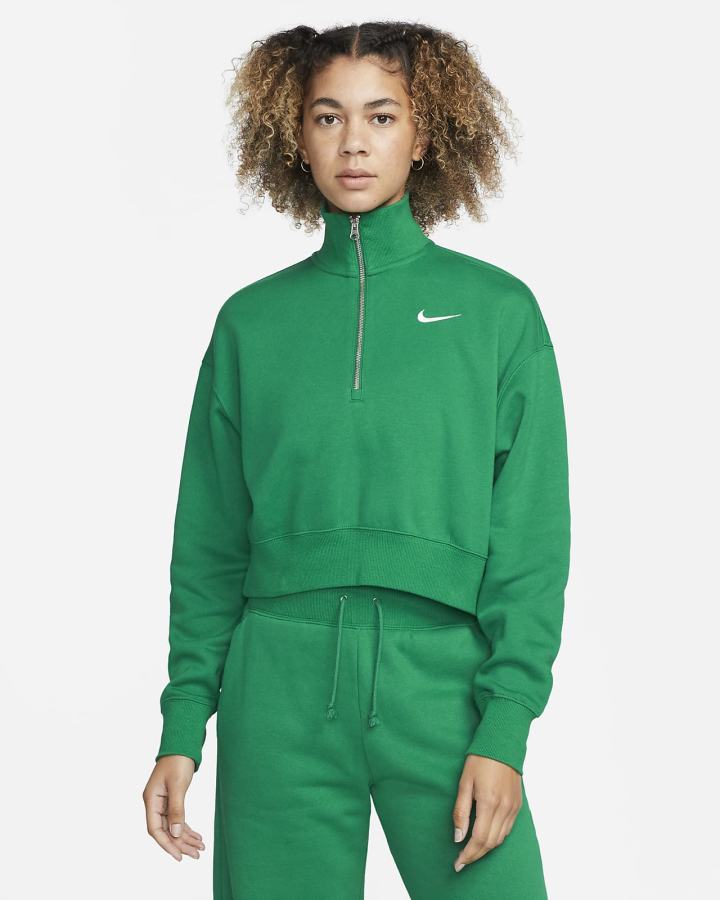 Sudaderas Nike Sportswear Phoenix Fleece Oversized 1/2-Zip Crop Mujer Verde | HAYZR-7610