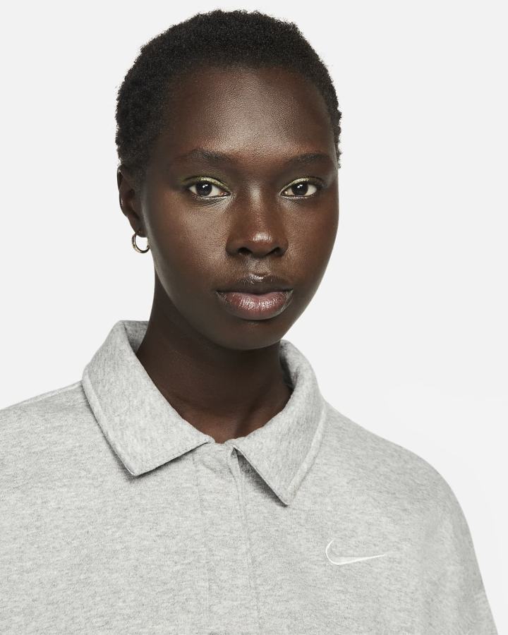Sudaderas Nike Sportswear Phoenix Fleece 3/4-Sleeve Crop Mujer Gris Oscuro | IPKOQ-1293