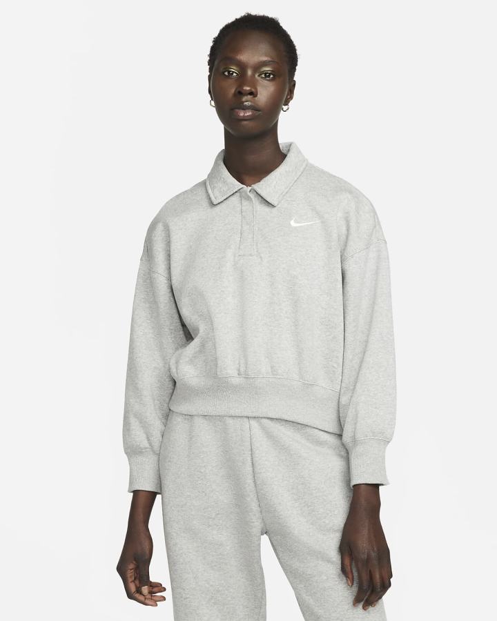 Sudaderas Nike Sportswear Phoenix Fleece 3/4-Sleeve Crop Mujer Gris Oscuro | IPKOQ-1293