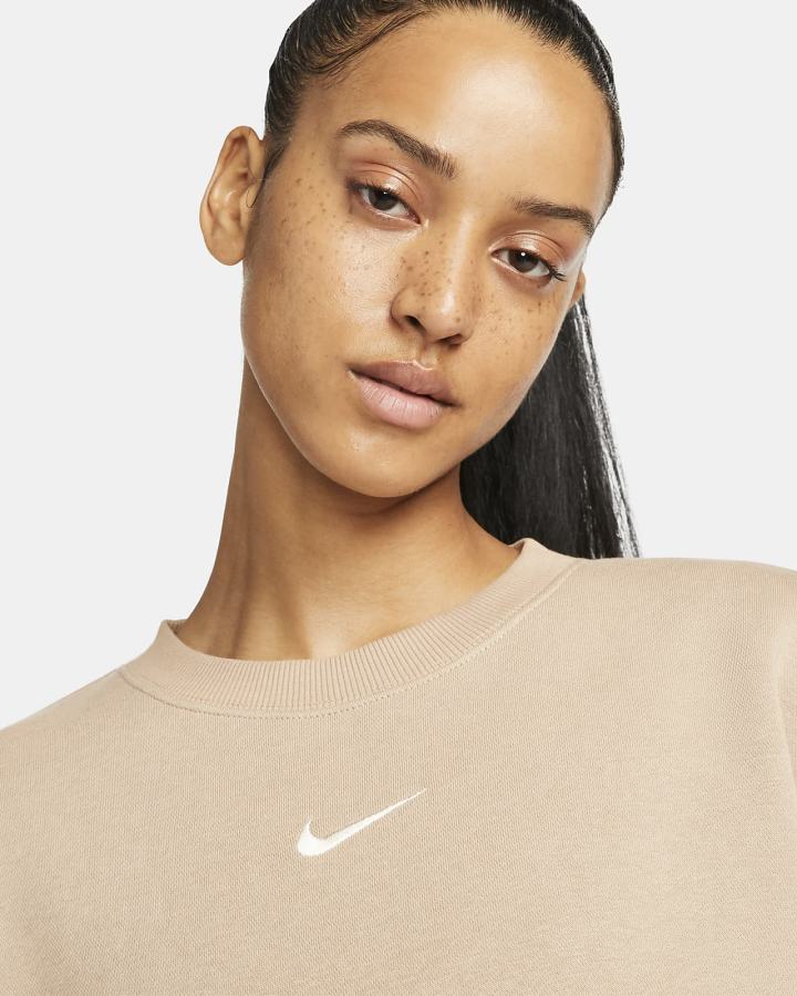 Sudaderas Nike Sportswear Phoenix Fleece Oversized Crewneck Mujer Beige | JOMEL-9648