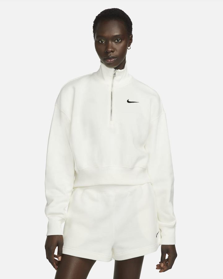 Sudaderas Nike Sportswear Phoenix Fleece Oversized 1/2-Zip Crop Mujer Negras | KBNSD-9257