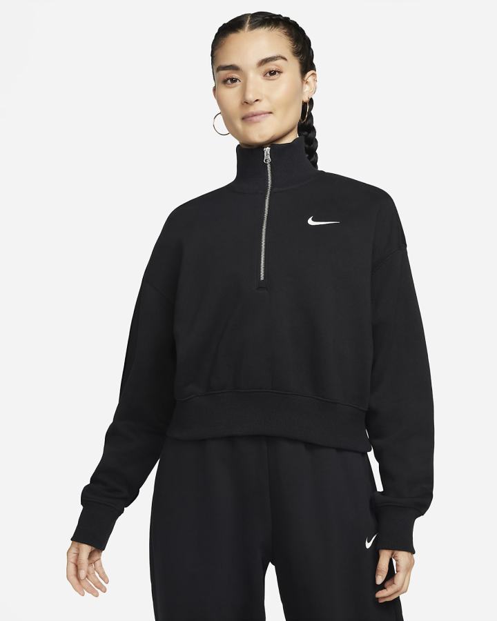 Sudaderas Nike Sportswear Phoenix Fleece Oversized 1/2-Zip Crop Mujer Negras | KQYJT-1356