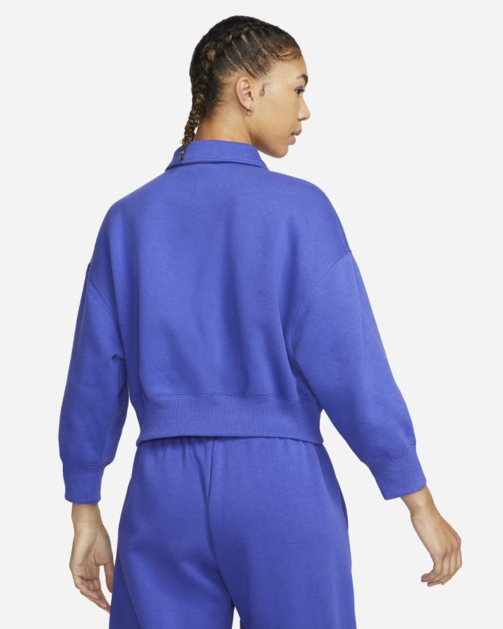 Sudaderas Nike Sportswear Phoenix Fleece 3/4-Sleeve Crop Mujer Azules | LDCBM-8754