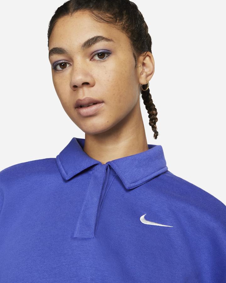 Sudaderas Nike Sportswear Phoenix Fleece 3/4-Sleeve Crop Mujer Azules | LDCBM-8754
