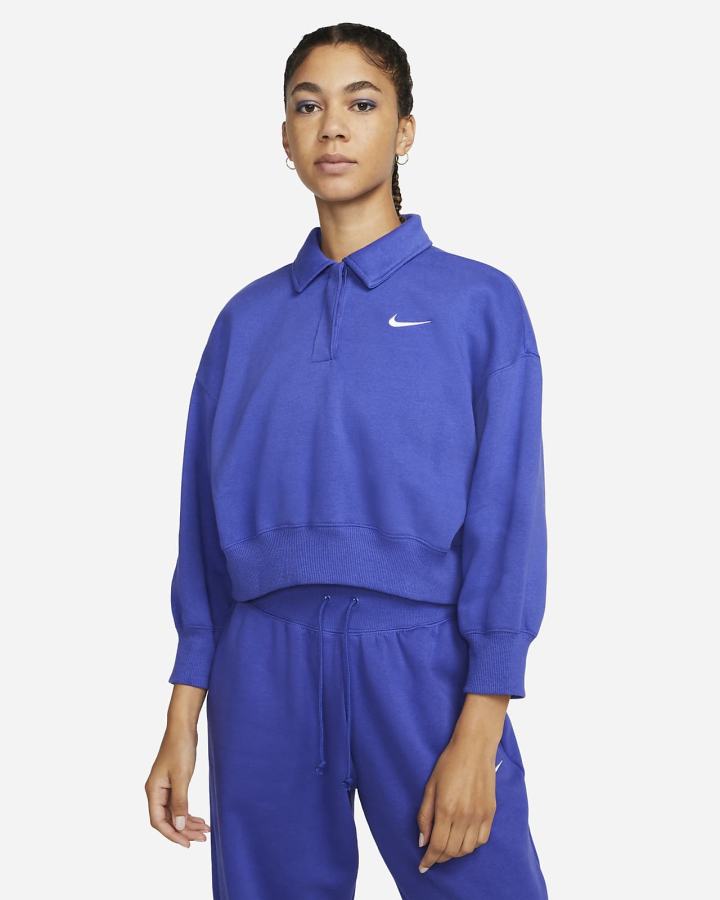 Sudaderas Nike Sportswear Phoenix Fleece 3/4-Sleeve Crop Mujer Azules | LDCBM-8754