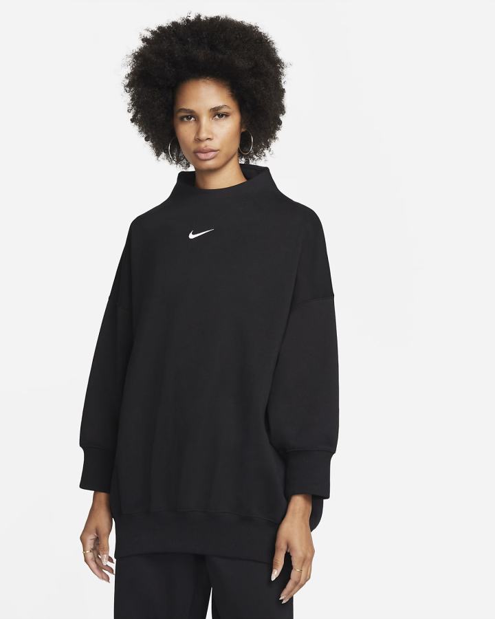 Sudaderas Nike Sportswear Phoenix Fleece Over-Oversized Mock-Neck 3/4-Sleeve Mujer Negras | PDWHT-1652