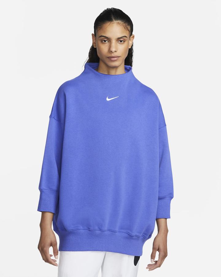 Sudaderas Nike Sportswear Phoenix Fleece Over-Oversized Mock-Neck 3/4-Sleeve Mujer Azules | TOJMP-8063