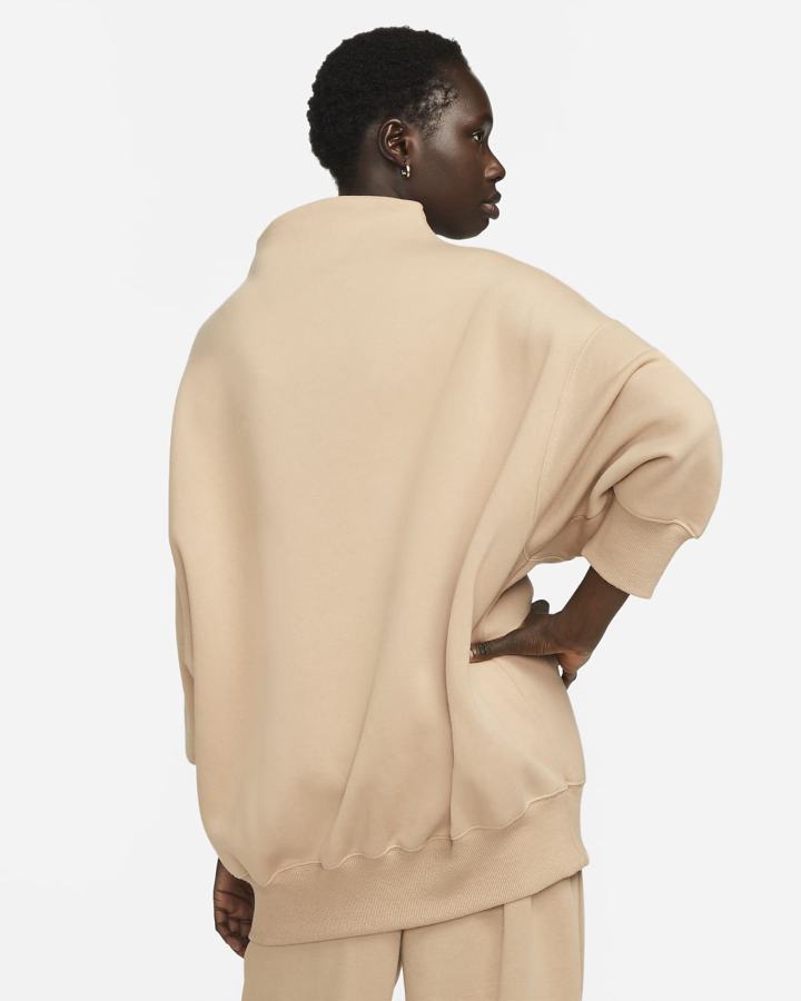 Sudaderas Nike Sportswear Phoenix Fleece Over-Oversized Mock-Neck 3/4-Sleeve Mujer Beige | UEYAI-3918