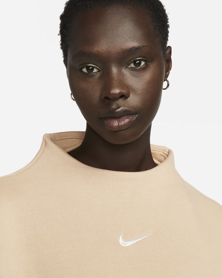 Sudaderas Nike Sportswear Phoenix Fleece Over-Oversized Mock-Neck 3/4-Sleeve Mujer Beige | UEYAI-3918