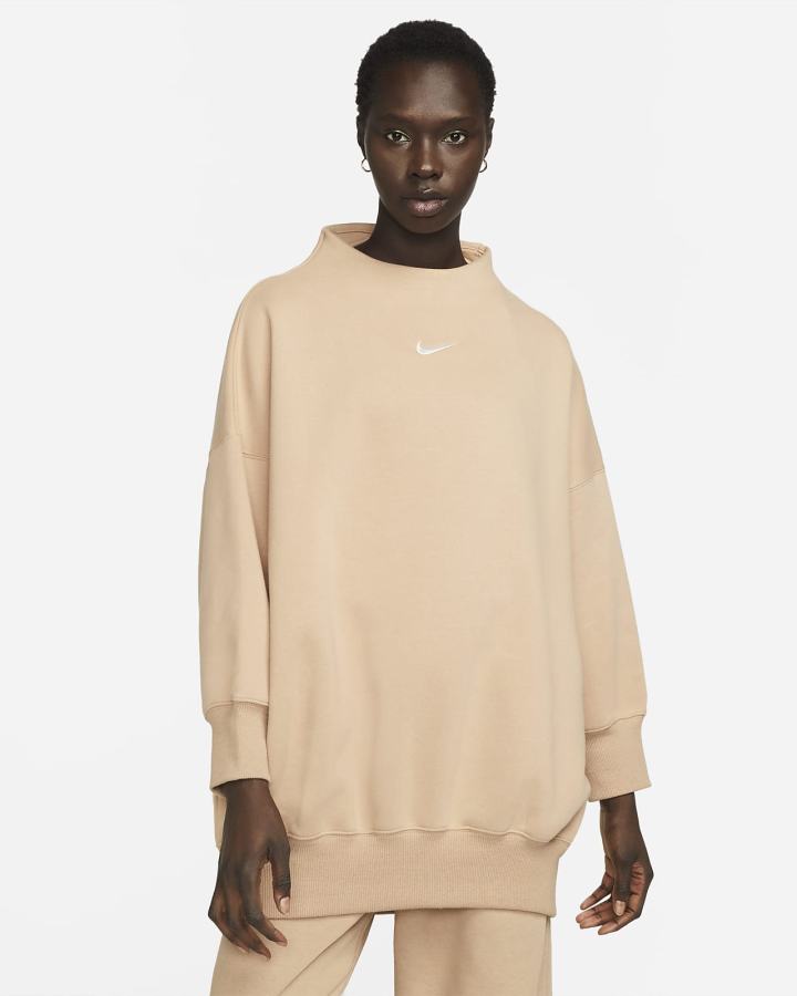 Sudaderas Nike Sportswear Phoenix Fleece Over-Oversized Mock-Neck 3/4-Sleeve Mujer Beige | UEYAI-3918