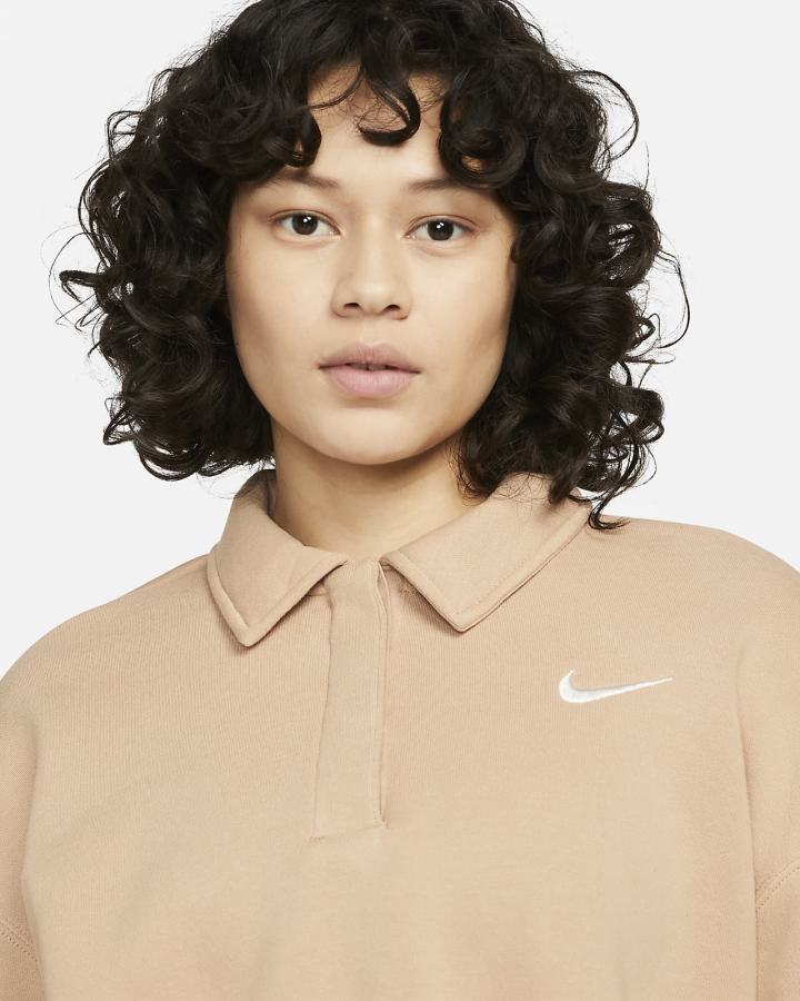 Sudaderas Nike Sportswear Phoenix Fleece 3/4-Sleeve Crop Mujer Beige | YOSKL-7459