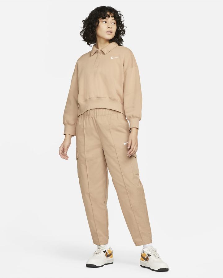 Sudaderas Nike Sportswear Phoenix Fleece 3/4-Sleeve Crop Mujer Beige | YOSKL-7459
