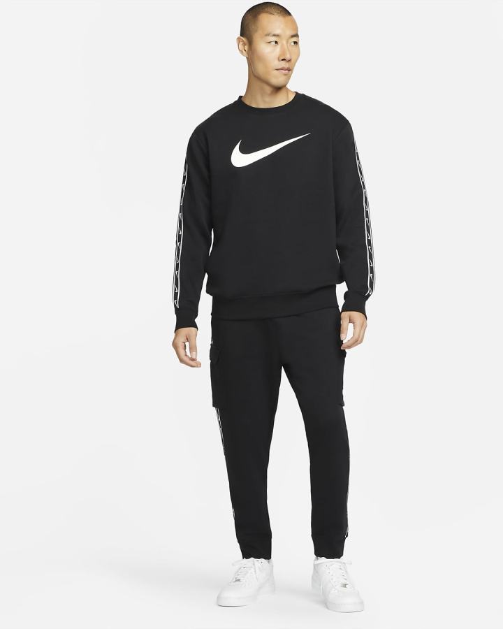 Sudaderas Nike Sportswear Repeat Fleece Hombre Negras Blancas | NGOMJ-9760