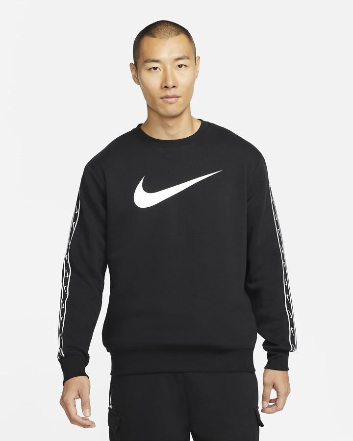 Sudaderas Nike Sportswear Repeat Fleece Hombre Negras Blancas | NGOMJ-9760