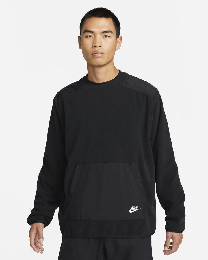 Sudaderas Nike Sportswear Sport Essentials+ Fleece Crew Top Hombre Negras Blancas | XNJVO-8219