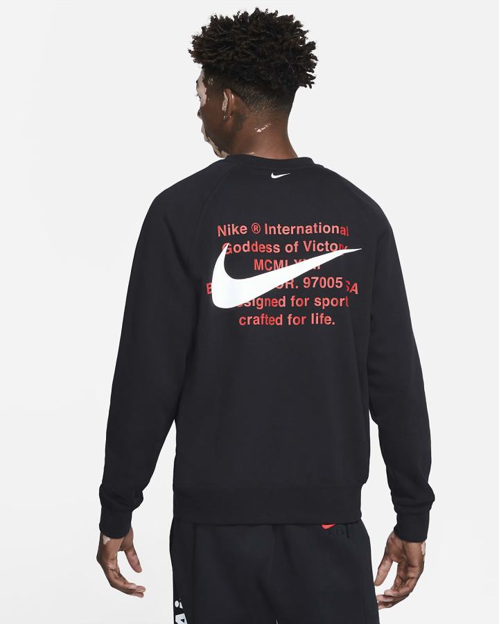 Sudaderas Nike Sportswear Swoosh French Terry Crew Hombre Negras Blancas | JKZYW-9520